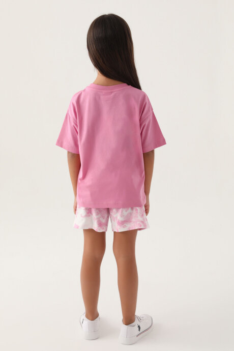 U.S. Polo Assn. Kız Çocuk Pamuklu Bisiklet Yaka Pigment Baskılı Yazlık Regular Fit Mor Şort Takım US1820-C-V1 - 5