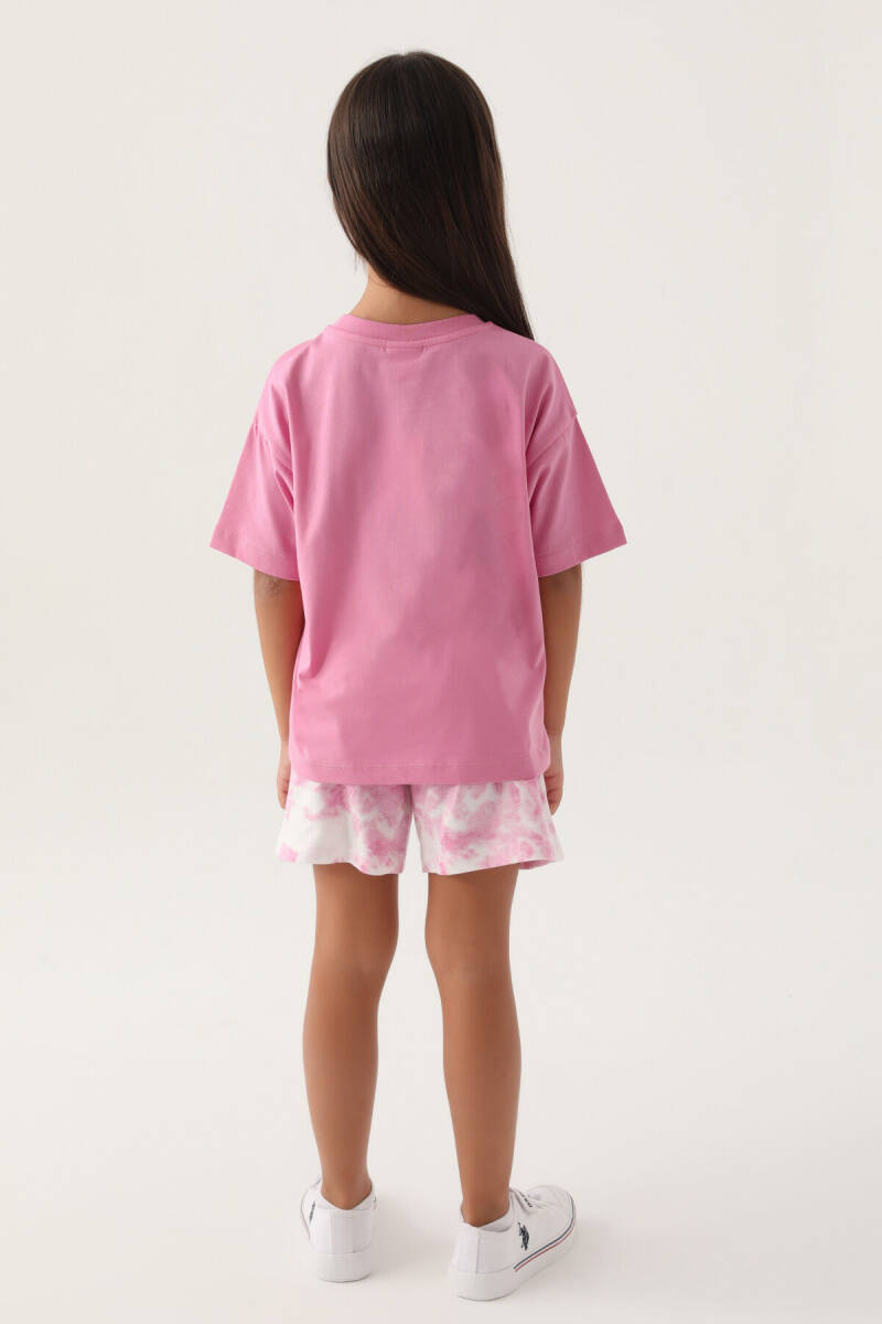 U.S. Polo Assn. Kız Çocuk Pamuklu Bisiklet Yaka Pigment Baskılı Yazlık Regular Fit Mor Şort Takım US1820-C-V1 - 5