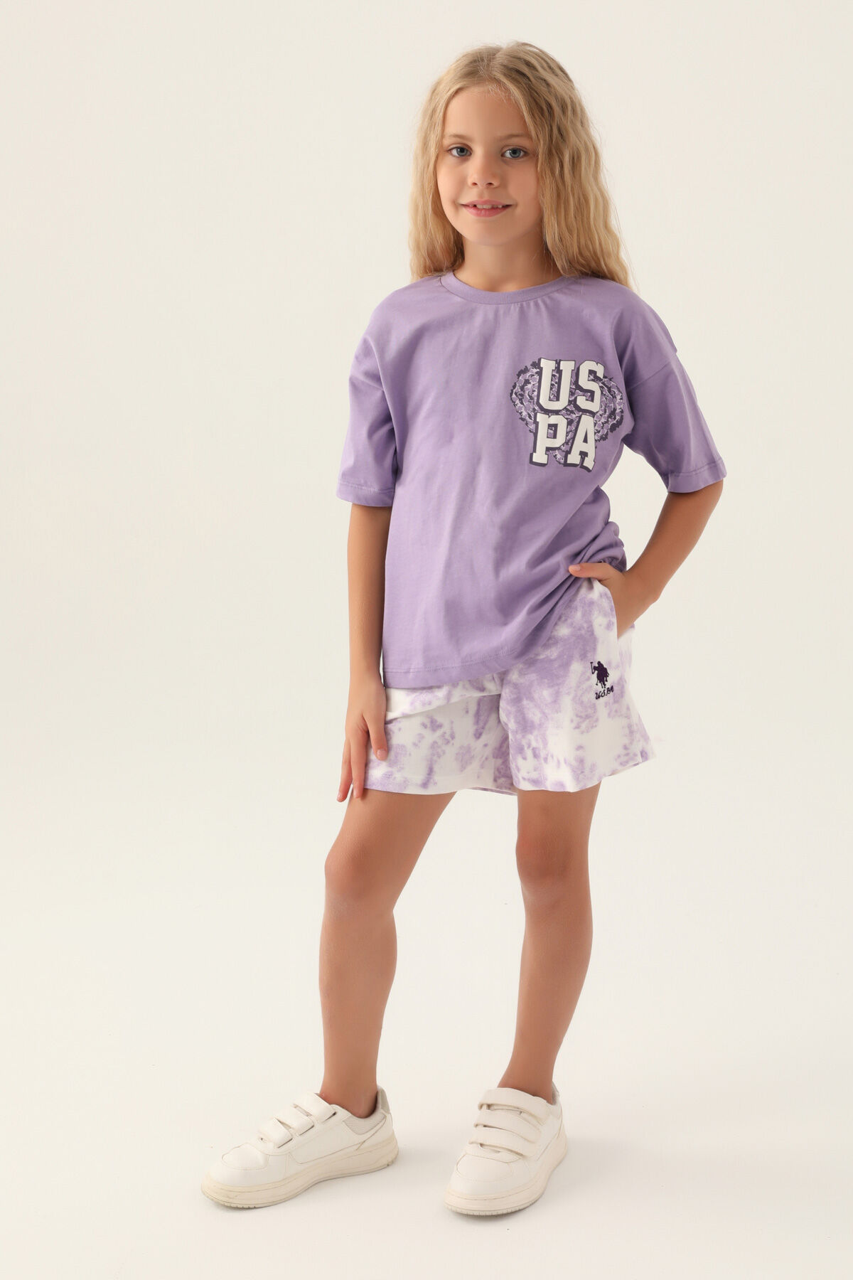 U.S. Polo Assn Kız Çocuk Mor Şort Takım 