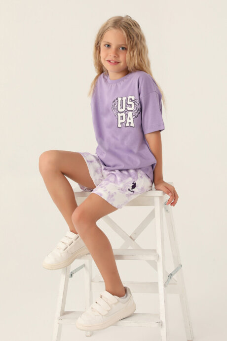 U.S. Polo Assn. Kız Çocuk Bisiklet Yaka Pigment Baskılı Yazlık Regular Fit Mor Şort Takım US1820-C-V2 (1)