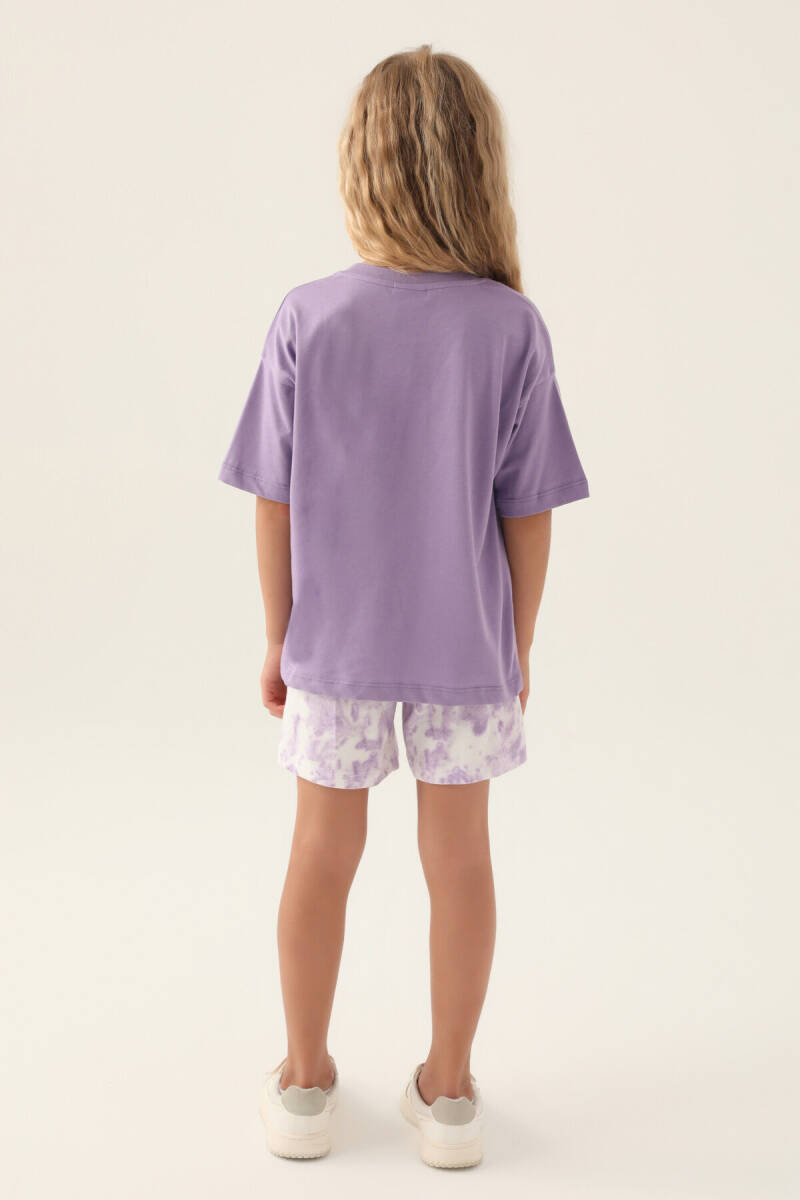 U.S. Polo Assn. Kız Çocuk Pamuklu Bisiklet Yaka Pigment Baskılı Yazlık Regular Fit Mor Şort Takım US1820-C-V2 - 5