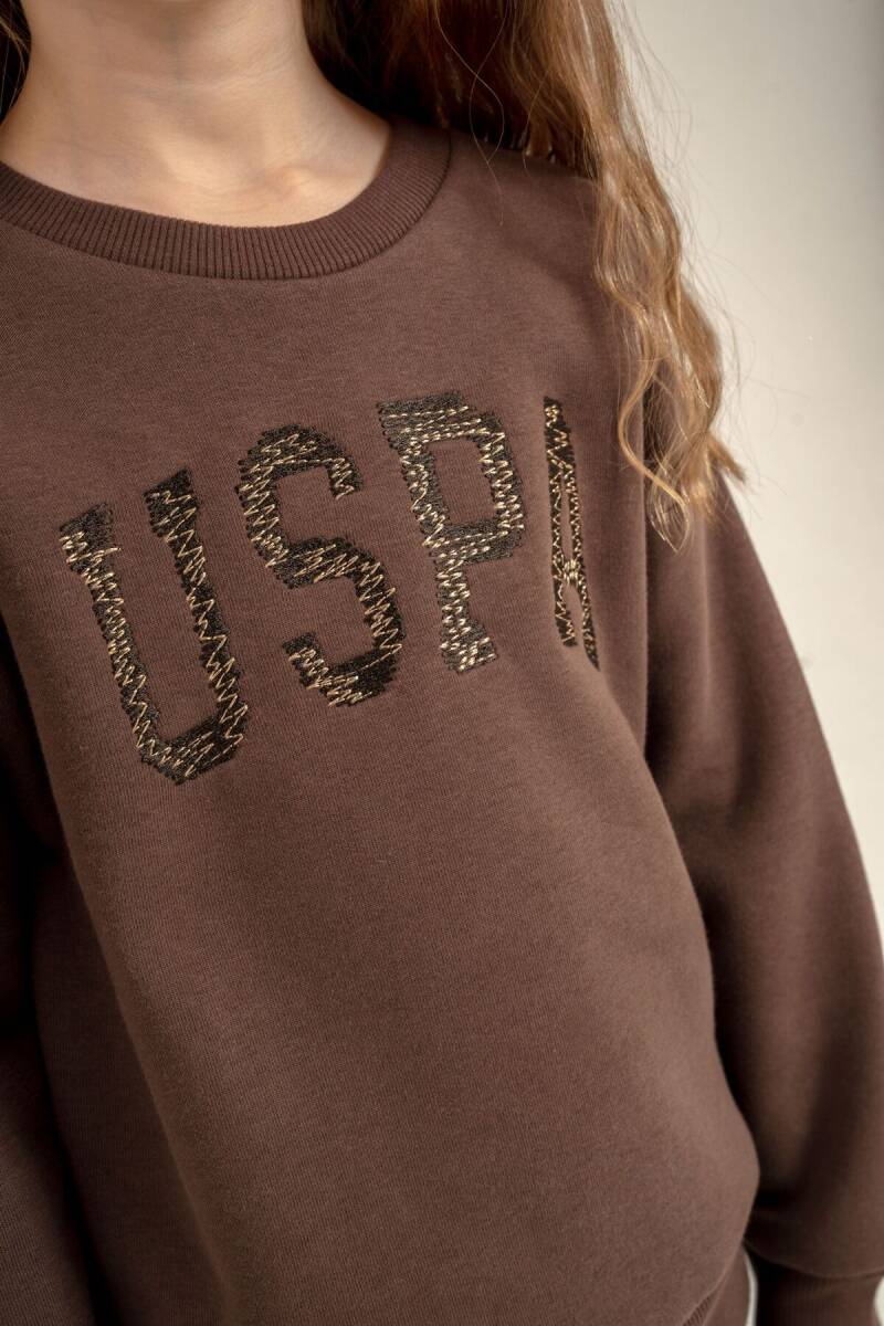 U.S. Polo Assn. Kız Çocuk Nakışlı Kahverengi Uzun Kol Eşofman Takımı US2723-C-V4 - 3