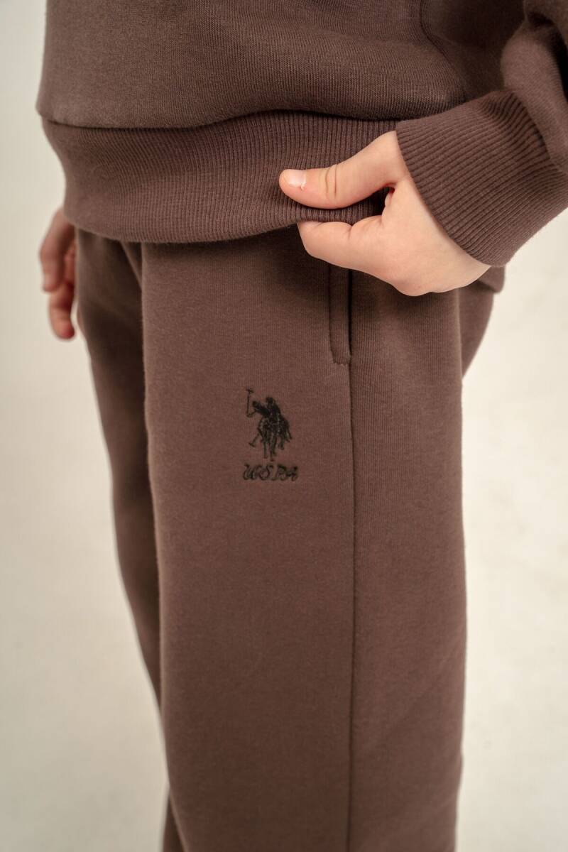 U.S. Polo Assn. Kız Çocuk Nakışlı Kahverengi Uzun Kol Eşofman Takımı US2723-C-V4 - 5