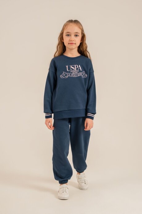 U.S. Polo Assn. Kız Çocuk Nakışlı Mavi Uzun Kol Eşofman Takımı US2705-C-V1 (1)