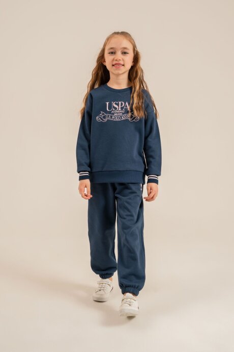 U.S. Polo Assn. Kız Çocuk Nakışlı Mavi Uzun Kol Eşofman Takımı US2705-C-V1 - 7