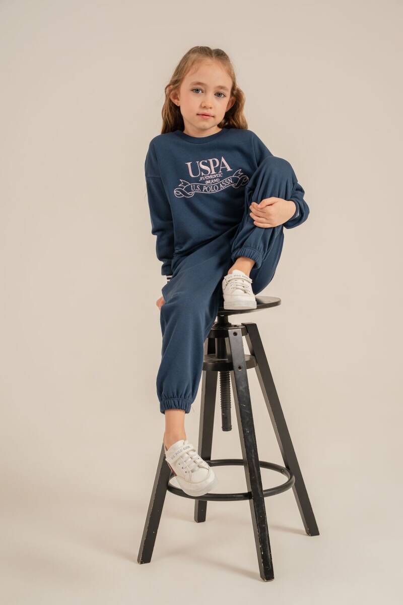 U.S. Polo Assn. Kız Çocuk Nakışlı Mavi Uzun Kol Eşofman Takımı US2705-C-V1 - 8