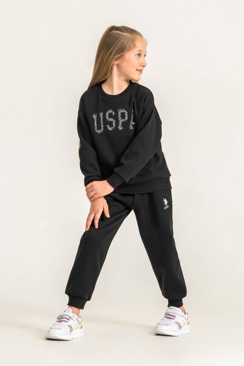 U.S. Polo Assn. Kız Çocuk Nakışlı Siyah Uzun Kol Eşofman Takımı US2723-C-V3 - 1