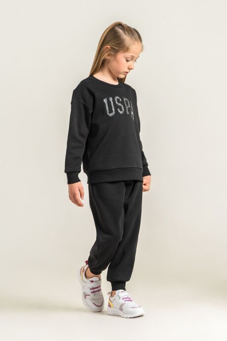 U.S. Polo Assn. Kız Çocuk Nakışlı Siyah Uzun Kol Eşofman Takımı US2723-C-V3 - 5