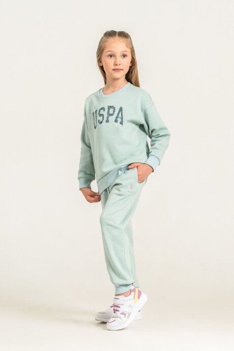U.S. Polo Assn. Kız Çocuk Nakışlı Yeşil Uzun Kol Eşofman Takımı US2723-C-V2