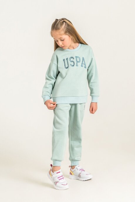 U.S. Polo Assn. Kız Çocuk Nakışlı Yeşil Uzun Kol Eşofman Takımı US2723-C-V2 (1)