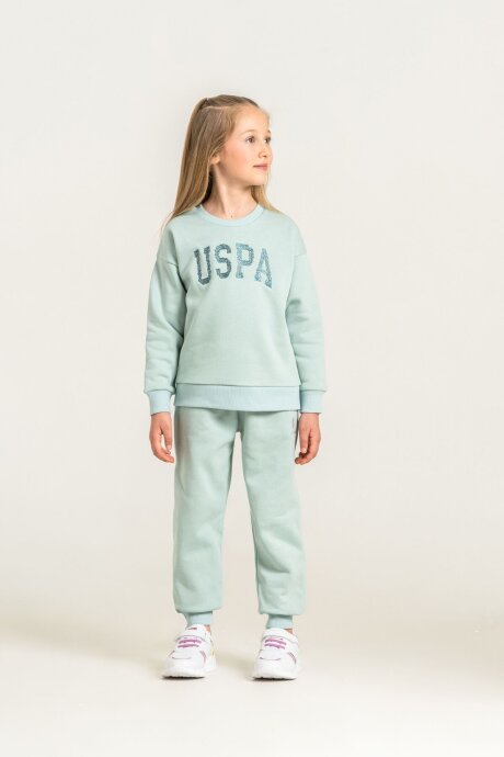 U.S. Polo Assn. Kız Çocuk Nakışlı Yeşil Uzun Kol Eşofman Takımı US2723-C-V2 - 5