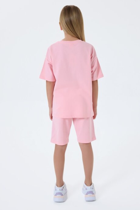 U.S. Polo Assn. Kız Çocuk %100 Pamuk Bisiklet Yaka Nakışlı Yazlık Regular Fit Pembe Bermuda Takım US2527-C-V1 - 4