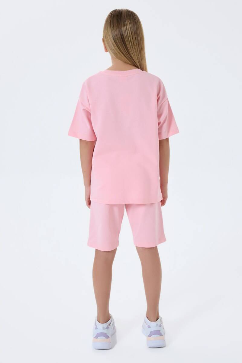 U.S. Polo Assn. Kız Çocuk %100 Pamuk Bisiklet Yaka Nakışlı Yazlık Regular Fit Pembe Bermuda Takım US2527-C-V1 - 4