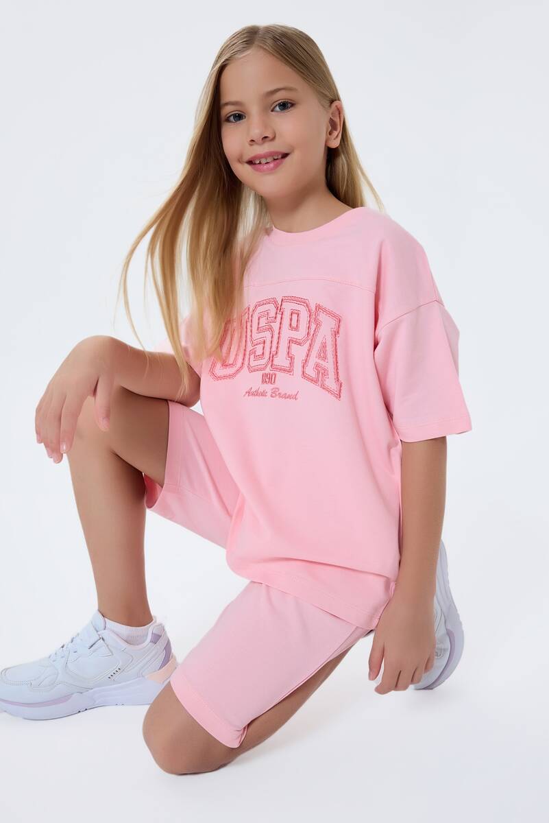 U.S. Polo Assn. Kız Çocuk Pembe Bermuda Takım