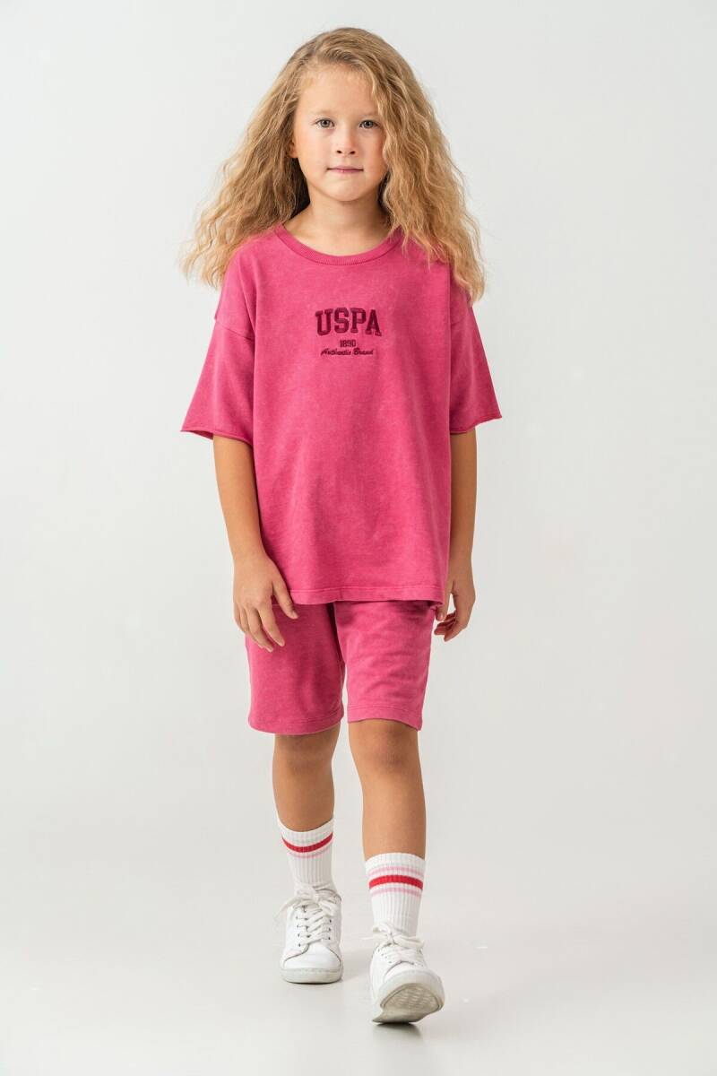 U.S. Polo Assn. Kız Çocuk %100 Pamuk Bisiklet Yaka Nakışlı Yazlık Regular Fit Pembe Bermuda Takım US2530-C-V2 - 5