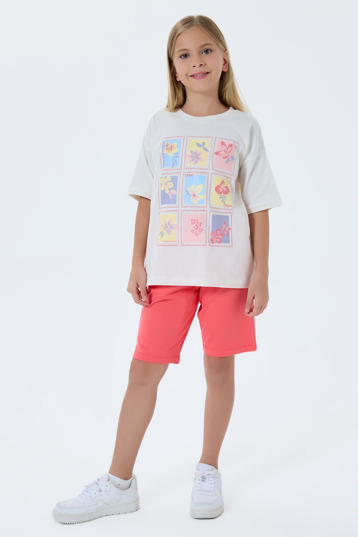 U.S. Polo Assn. Kız Çocuk Pembe Bermuda Takım