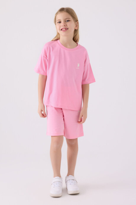 U.S. Polo Assn. Kız Çocuk Bisiklet Yaka Sargı Nakışlı Yazlık Regular Fit Pembe Bermuda Takım US1848-C-V21 - 3