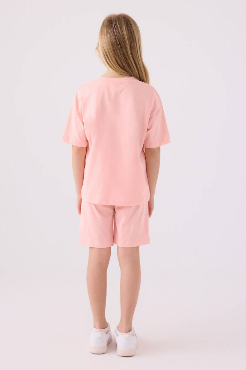 U.S. Polo Assn. Kız Çocuk Pamuklu Bisiklet Yaka Sargı Nakışlı Yazlık Regular Fit Pembe Bermuda Takım US1848-C-V31 - 5
