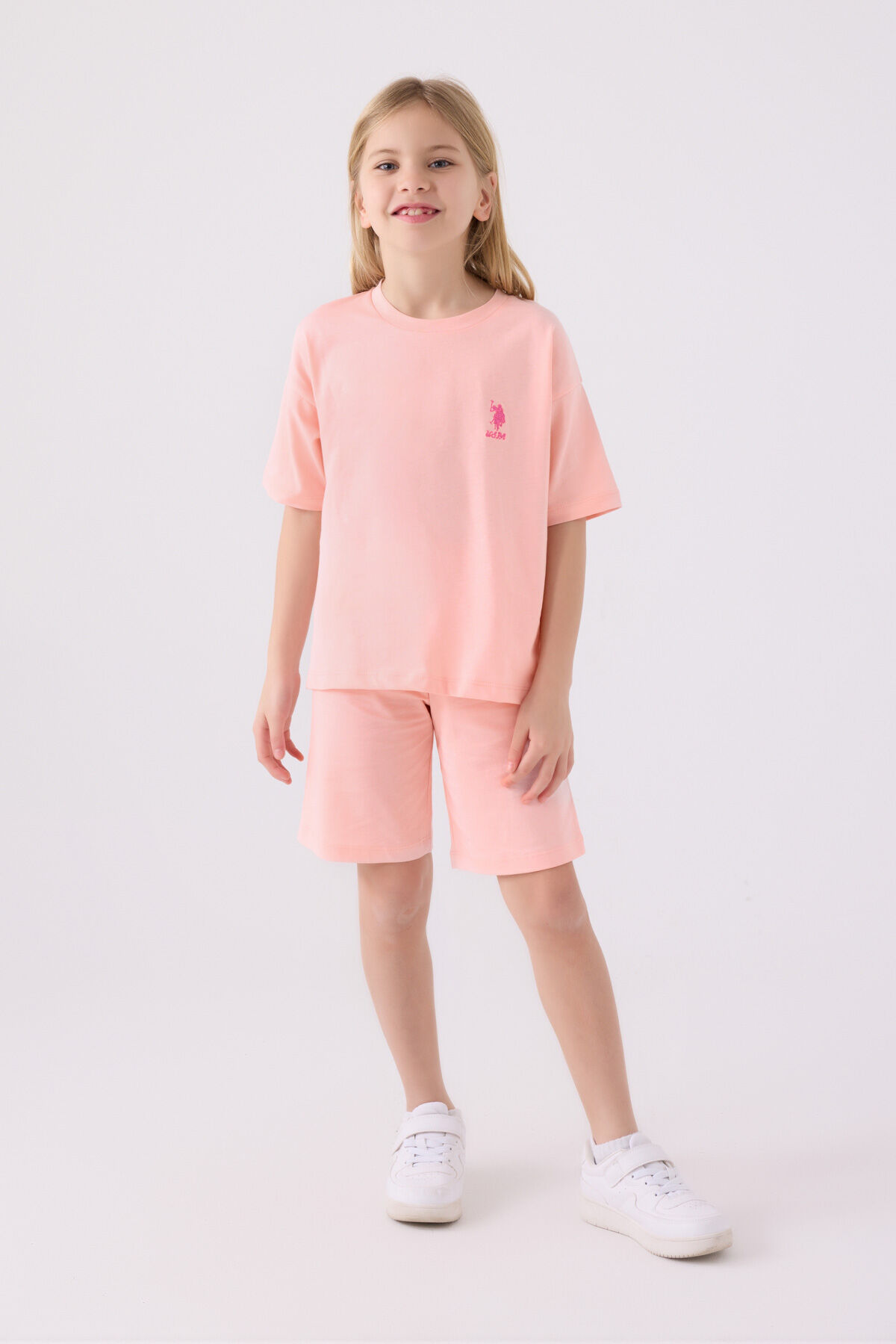 U.S. Polo Assn Kız Çocuk Pembe Bermuda Takım