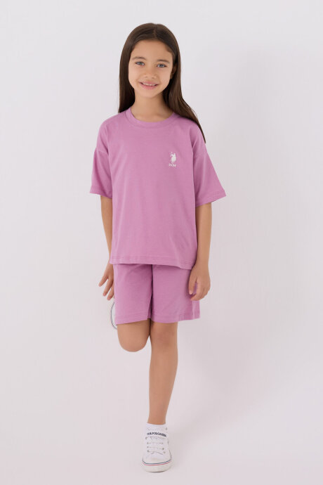 U.S. Polo Assn. Kız Çocuk Bisiklet Yaka Sargı Nakışlı Yazlık Regular Fit Mor Bermuda Takım US1848-C-V45 