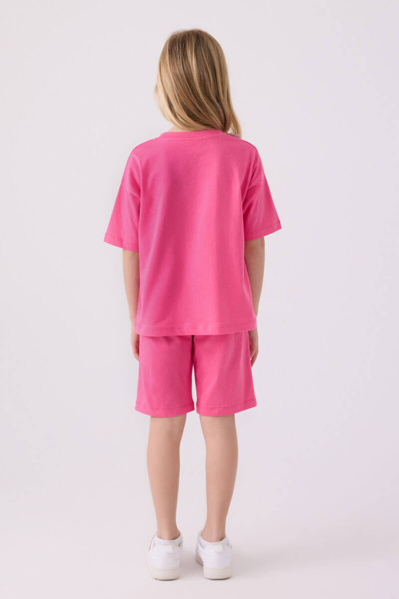 U.S. Polo Assn. Kız Çocuk Pamuklu Bisiklet Yaka Sargı Nakışlı Yazlık Regular Fit Pembe Bermuda Takım US1848-C-V6 - 5
