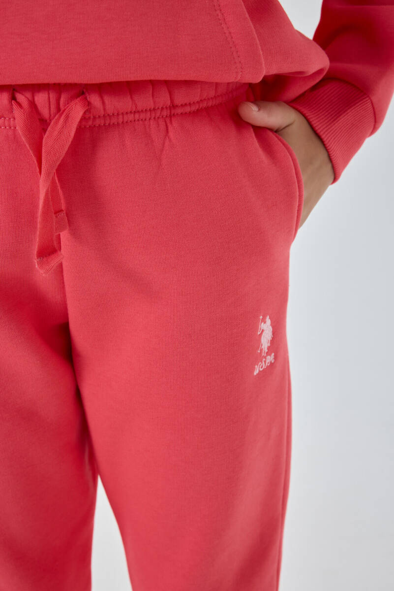 U.S. Polo Assn. Kız Çocuk Pamuklu Kapüşonlu Empirme Baskılı Kışlık Regular Fit Pembe Eşofman Takımı US1601-C-V1 - 4