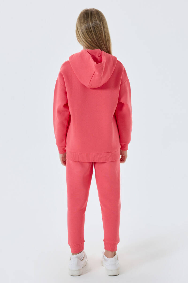 U.S. Polo Assn. Kız Çocuk Pamuklu Kapüşonlu Empirme Baskılı Kışlık Regular Fit Pembe Eşofman Takımı US1601-C-V1 - 5