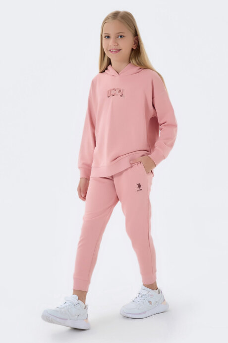 U.S. Polo Assn. Kız Çocuk Pamuklu Kapüşonlu Sargı Nakışlı Kışlık Regular Fit Pembe Eşofman Takımı US1662-C-V2
