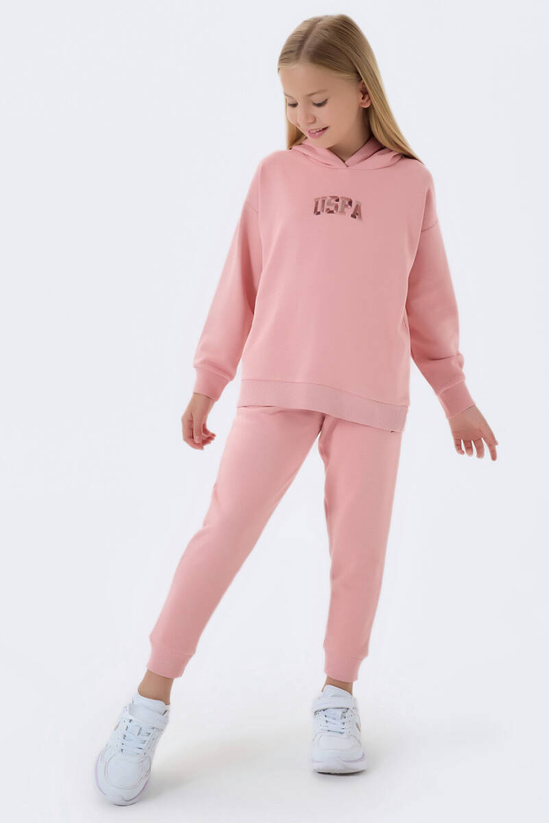 U.S. Polo Assn. Kız Çocuk Pamuklu Kapüşonlu Sargı Nakışlı Kışlık Regular Fit Pembe Eşofman Takımı US1662-C-V2 - 2