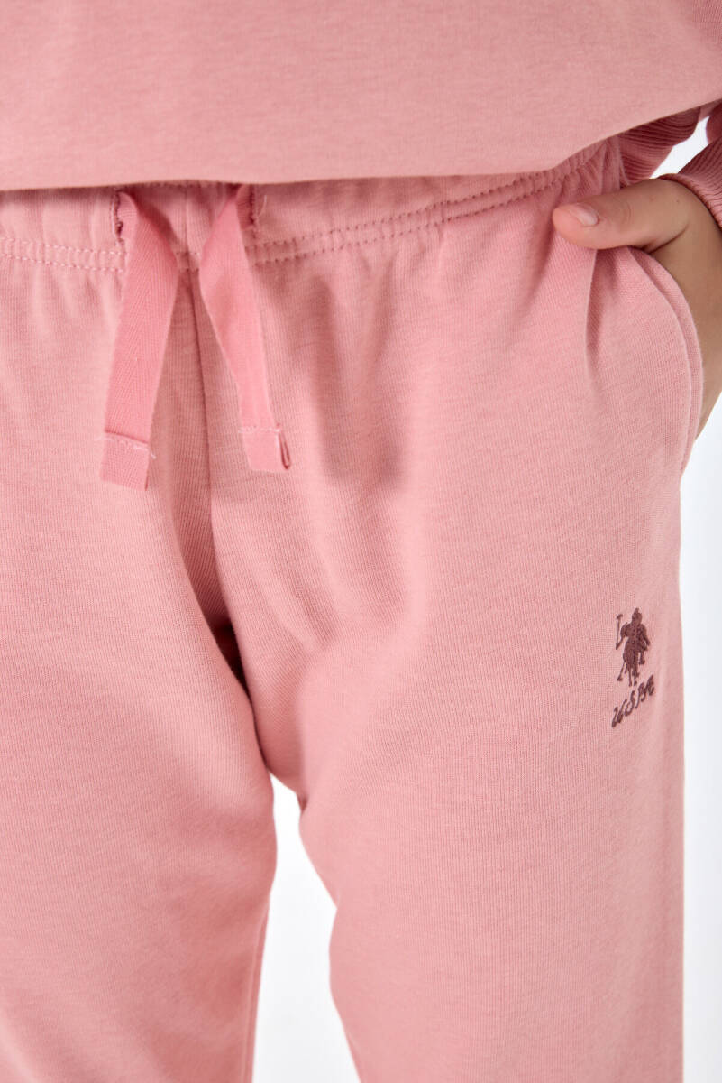 U.S. Polo Assn. Kız Çocuk Pamuklu Kapüşonlu Sargı Nakışlı Kışlık Regular Fit Pembe Eşofman Takımı US1662-C-V2 - 4