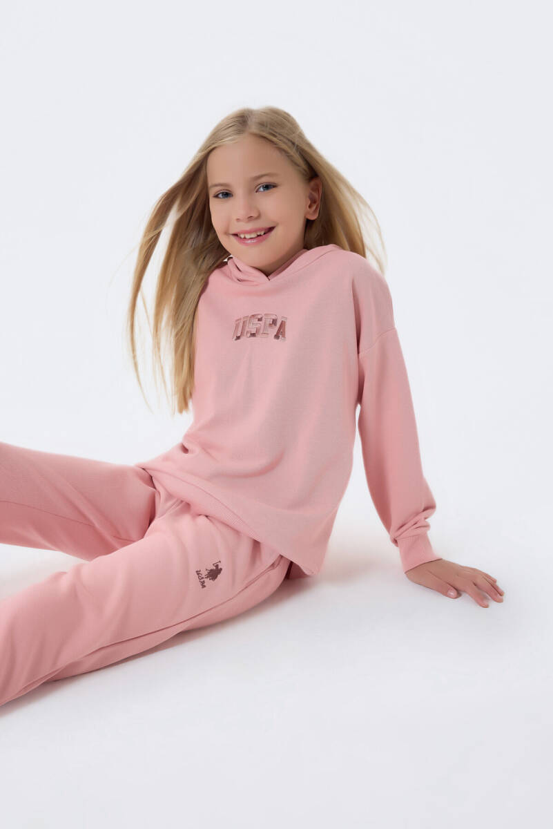 U.S. Polo Assn. Kız Çocuk Pamuklu Kapüşonlu Sargı Nakışlı Kışlık Regular Fit Pembe Eşofman Takımı US1662-C-V2 - 3