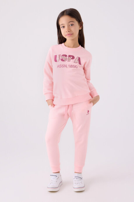 U.S. Polo Assn. Kız Çocuk Pamuklu Bisiklet Yaka Nakışlı Kışlık Regular Fit Pembe Eşofman Takımı US1969-C-V1