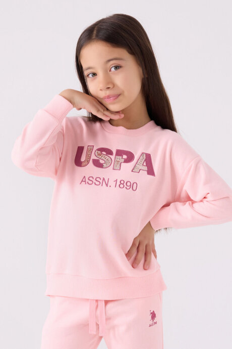 U.S. Polo Assn. Kız Çocuk Pamuklu Bisiklet Yaka Nakışlı Kışlık Regular Fit Pembe Eşofman Takımı US1969-C-V1 (1)