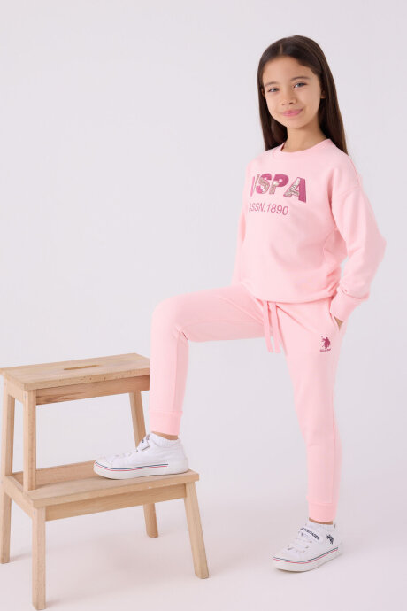 U.S. Polo Assn. Kız Çocuk Pamuklu Bisiklet Yaka Nakışlı Kışlık Regular Fit Pembe Eşofman Takımı US1969-C-V1 - 3