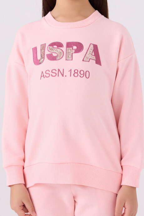 U.S. Polo Assn. Kız Çocuk Pamuklu Bisiklet Yaka Nakışlı Kışlık Regular Fit Pembe Eşofman Takımı US1969-C-V1 - 4