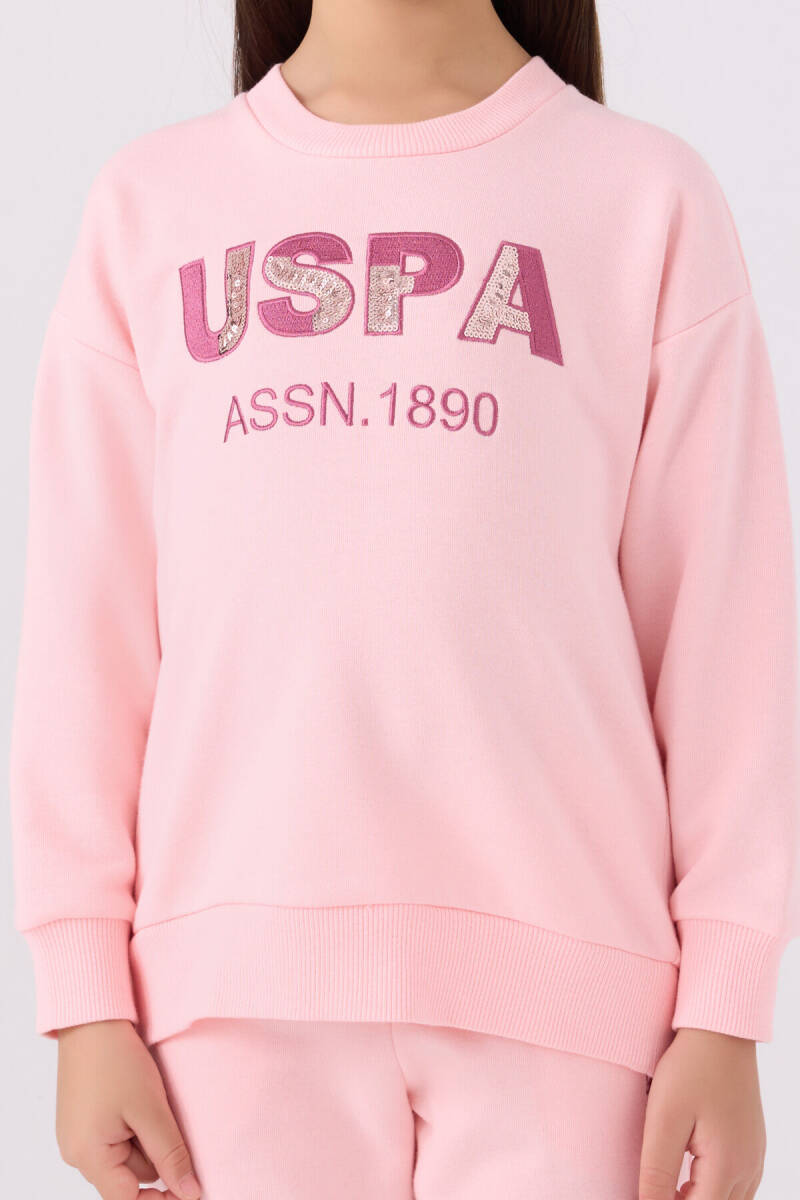 U.S. Polo Assn. Kız Çocuk Pamuklu Bisiklet Yaka Nakışlı Kışlık Regular Fit Pembe Eşofman Takımı US1969-C-V1 - 4