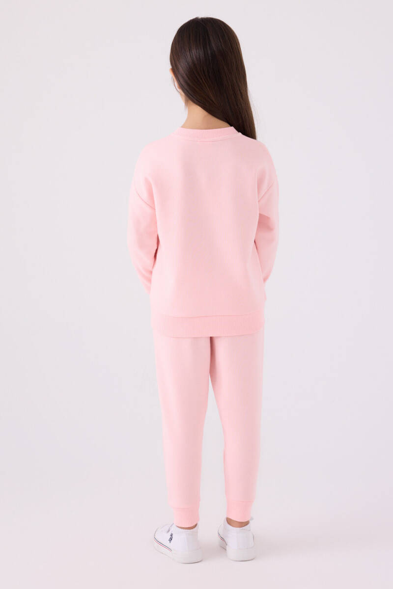 U.S. Polo Assn. Kız Çocuk Pamuklu Bisiklet Yaka Nakışlı Kışlık Regular Fit Pembe Eşofman Takımı US1969-C-V1 - 5