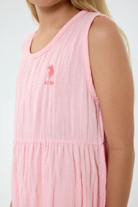 U.S. Polo Assn. Kız Çocuk %100 Pamuk Bisiklet Yaka Nakışlı Yazlık Relaxed Fit Pembe Gecelik US2518-C-V2 - 3