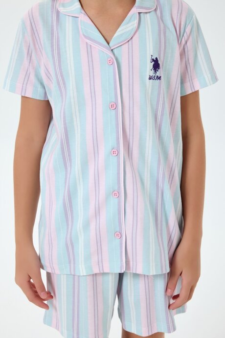 U.S. Polo Assn. Kız Çocuk %100 Pamuk Gömlek Yaka Nakışlı Yazlık Regular Fit Pembe Pijama Takımı US2534-C-V1 - 3