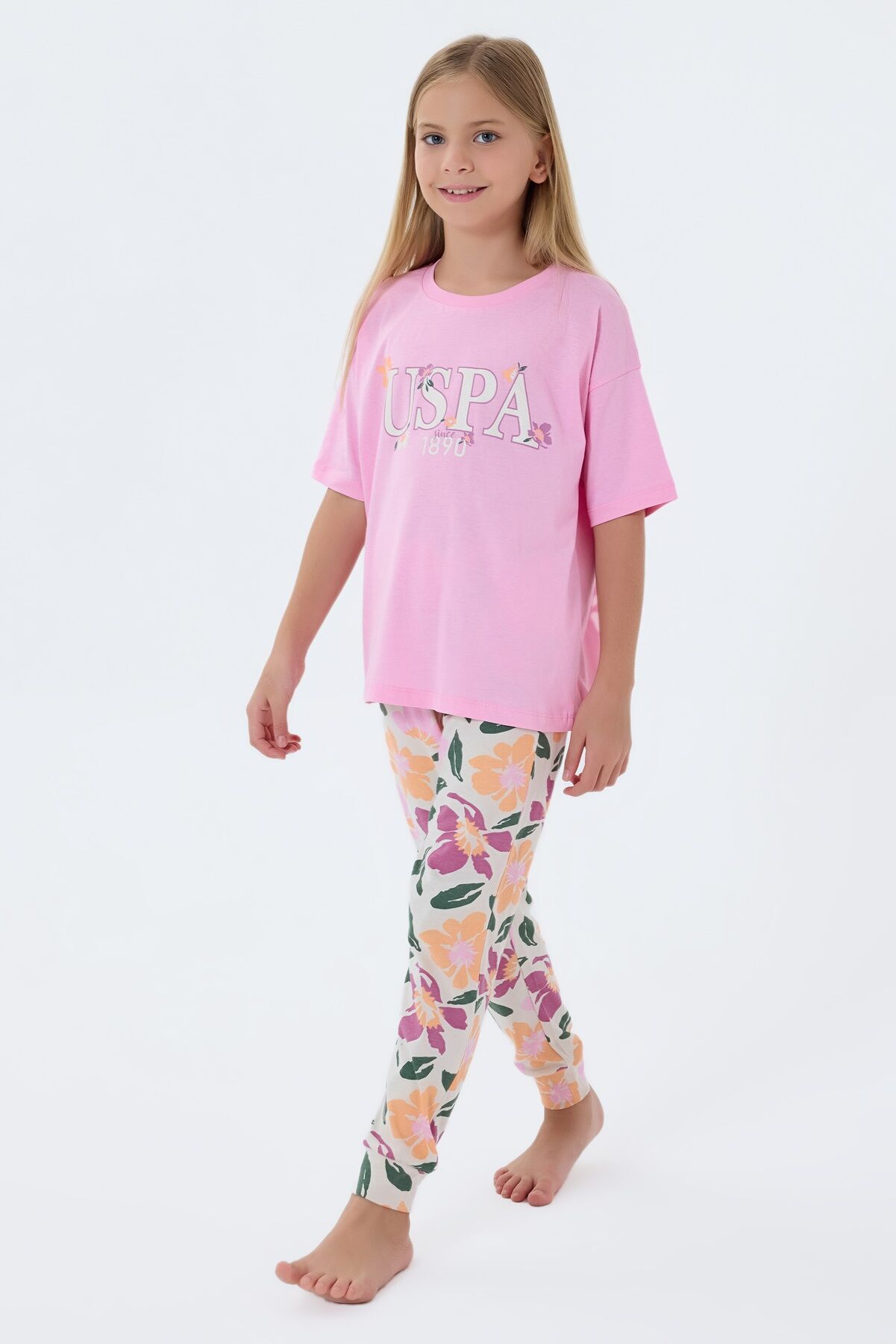 U.S. Polo Assn. Kız Çocuk Pembe Pijama Takım