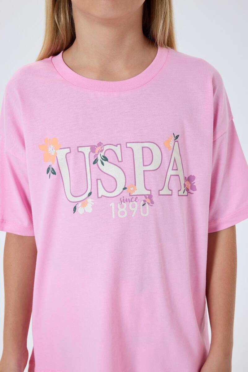 U.S. Polo Assn. Kız Çocuk %100 Pamuk Bisiklet Yaka Nakışlı Yazlık Regular Fit Pembe Pijama Takımı US2503-C-V2 - 3