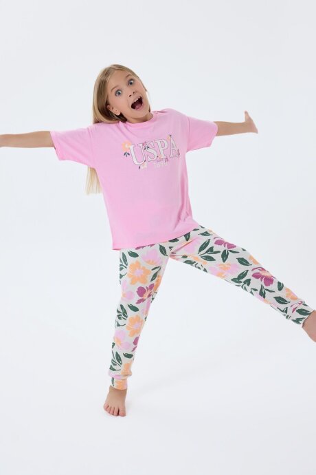 U.S. Polo Assn. Kız Çocuk %100 Pamuk Bisiklet Yaka Nakışlı Yazlık Regular Fit Pembe Pijama Takımı US2503-C-V2 - 5