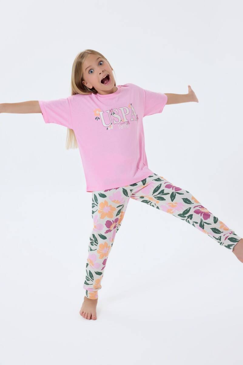 U.S. Polo Assn. Kız Çocuk %100 Pamuk Bisiklet Yaka Nakışlı Yazlık Regular Fit Pembe Pijama Takımı US2503-C-V2 - 5