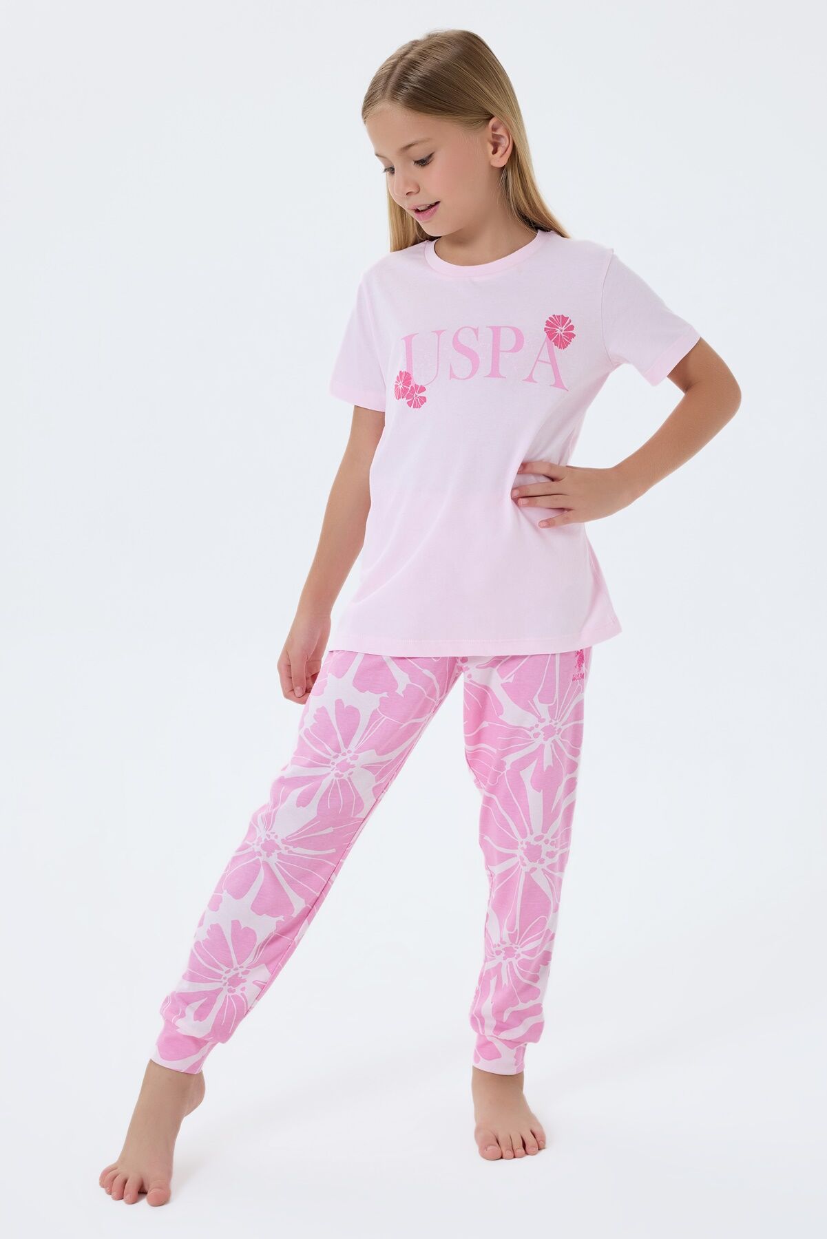 U.S. Polo Assn. Kız Çocuk Pembe Pijama Takım