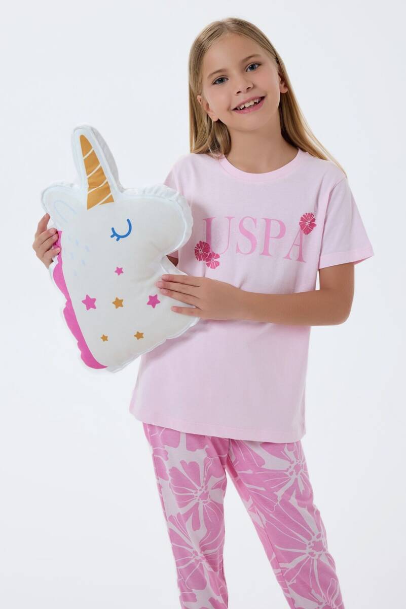 U.S. Polo Assn. Kız Çocuk Bisiklet Yaka Nakışlı Yazlık Regular Fit Pembe Pijama Takımı US2506-C-V1 - 2