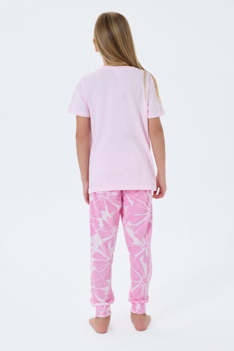 U.S. Polo Assn. Kız Çocuk Bisiklet Yaka Nakışlı Yazlık Regular Fit Pembe Pijama Takımı US2506-C-V1 - 4