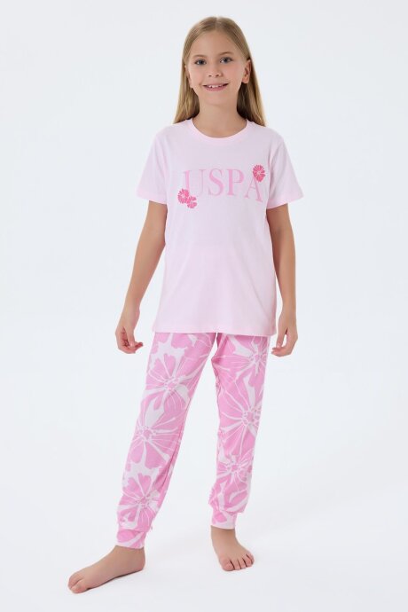 U.S. Polo Assn. Kız Çocuk Bisiklet Yaka Nakışlı Yazlık Regular Fit Pembe Pijama Takımı US2506-C-V1 - 5