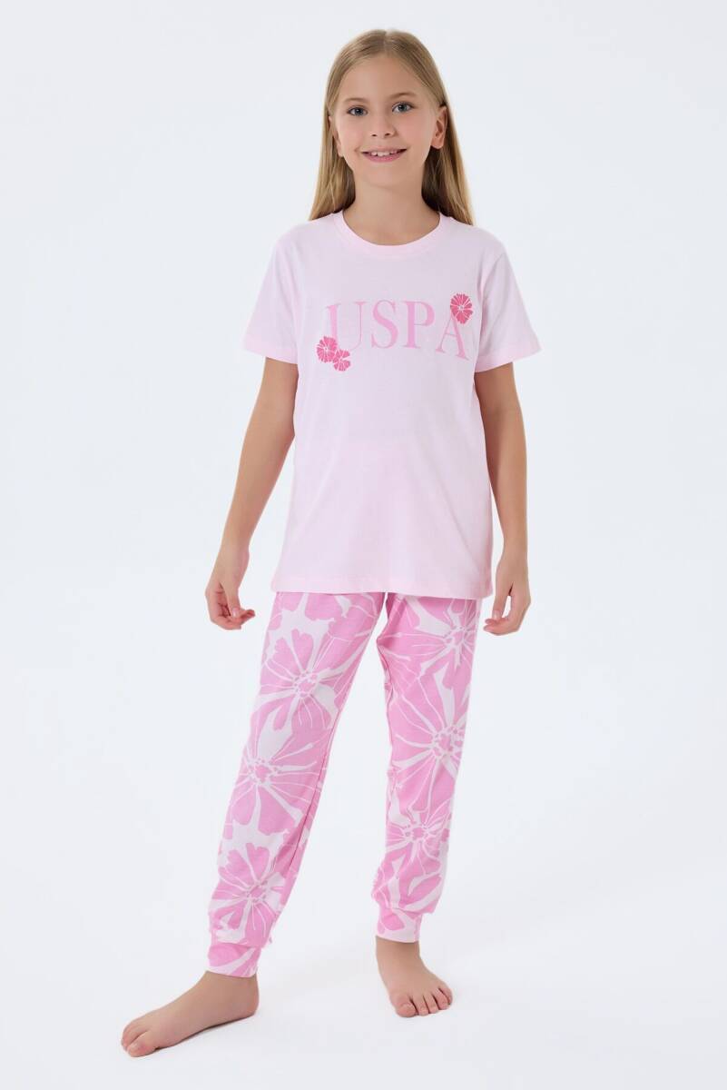 U.S. Polo Assn. Kız Çocuk Bisiklet Yaka Nakışlı Yazlık Regular Fit Pembe Pijama Takımı US2506-C-V1 - 5