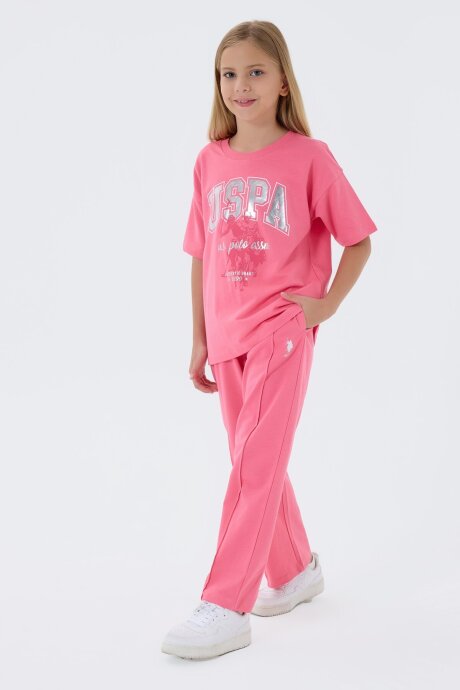U.S. Polo Assn. Kız Çocuk Bisiklet Yaka Nakışlı Yazlık Regular Fit Pembe Pijama Takımı US2509-C-V1 (1)