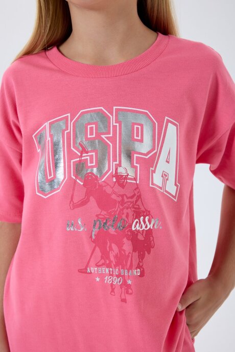 U.S. Polo Assn. Kız Çocuk %100 Pamuk Bisiklet Yaka Nakışlı Yazlık Regular Fit Pembe Pijama Takımı US2509-C-V1 - 3
